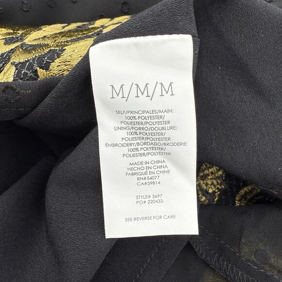 Cabi Shift Dress M Black Gold Embroidered Floral Swiss Dot Chiffon Holiday Party - Picture 8 of 9